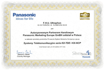 Firma ULTRAPHON jest Autoryzowanym Partnerem Handlowym Panasonic Marketing Europe GmBH oddział w Polsce w zakresie sprzedaży produktów Panasonic System Networks Company
